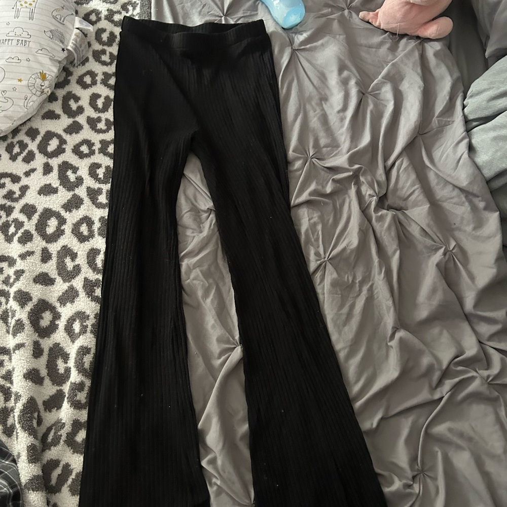 Black Ribbed Flare Pants